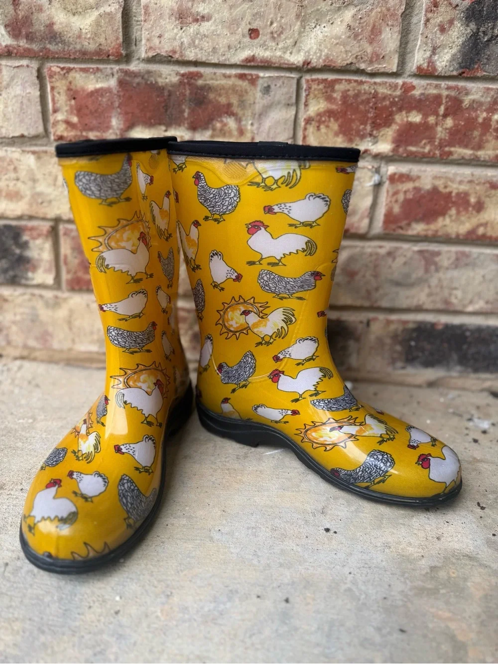Sloggers Yellow Chicken Print Waterproof Rain Boots